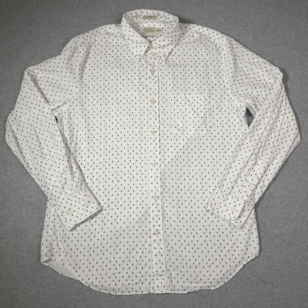 J. Crew Secret Wash 100s 2 Ply Cotton Sailboat Nautical Men's Medium Classic Fit